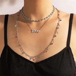 Pendant Necklaces Boho Vintage Fashion Multilevel Gold Color Chain Stone Bead Colorful Crystal 1998 Metal Necklace For Women Girl Jewelry