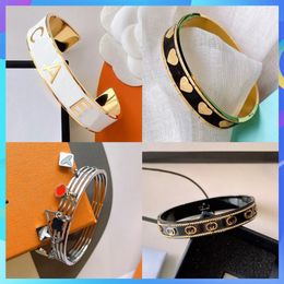 Luxury Style Wide Wrist Jewelry Designer Cuff Bracelet Women Bangle Men Black Blue White Brand 18k Gold Plated Patterned Enamel Stainless Steel