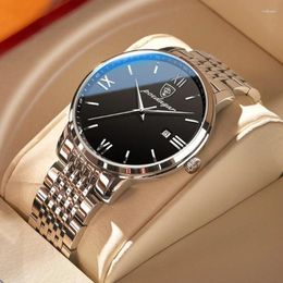 Wristwatches POEDAGAR Fashion Casual Men Watch Top Stainless Steel Clock Automatic Date Sports Waterproof Quartz Watches Male