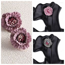 Stud Earrings Metal Flower Pink Spray Paint European American Style Personality For Women Exquisite Travel Jewellery Gift