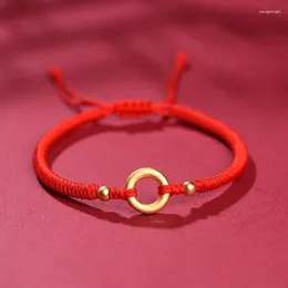 Charm Bracelets Hand Braided Red Black Rope Lucky Bracelet Gold Colour Circular Ring Length Adjustable Women Men Charms Bangles Gift