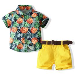 Clothing Sets Summer Baby Clothing Set Short Sleeve Printed ShirtShorts 2PCS Holiday Beach Hawaiian Children's Clothing Casual Set 230410