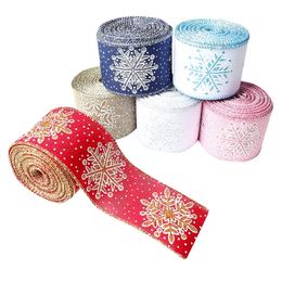 Other Event Party Supplies 63cmx10yards Christmas Fine Linen Snowflake Printed Ribbon Decoration Accessories Red Blue Bow DIY 231109