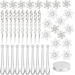 Christmas Decorations 40pcs Tree Pendant Ornaments Acrylic Crystal Snowflake Icicles Decoration Kit for Xmas Winter Year Party Decor 231109