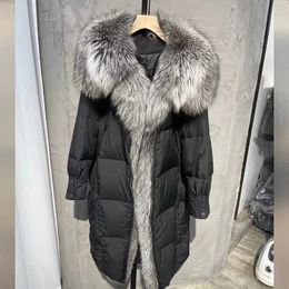 Women's Fur Faux Fur Long White Duck Down Jacket Winter Women Natural Real Fox Fur Warm Loose Coat Thick Luxury Outerwear Streetwear 231109