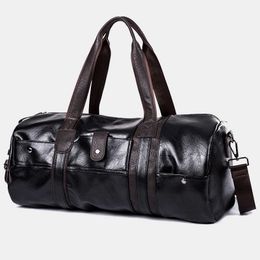 Duffel Bags Pu Leather Sports Gym Men for Yoga Soft Black Sport Fitness Male Shoulder Travel Luggage Handbag Weekend Daily 230404