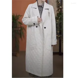 Women's Trench Coats Retro Fashion Long Warmth Thicken Down Cotton Coat Windbreaker 2023 Autumn/Winter Large Casual OutCoat Red