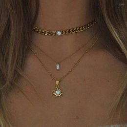 Chains 2023 Trendy Sun Shaped Pendant Necklace Opal Chain Shiny Women Temperament Jewelry Choker Wedding Gifts