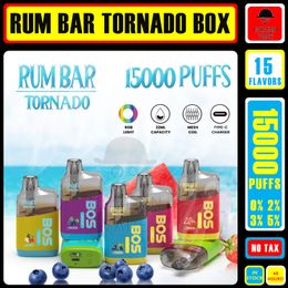QST RUM BAR Tornado box 15000 Puffs Original Disposable Vape Pen 16 Flavour E- cigarette vape Mesh Coil RGB Light flashing europen market in stock