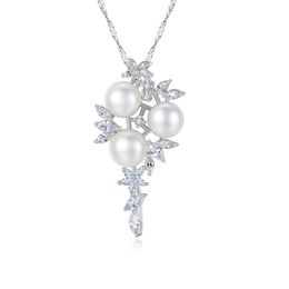 Micro set zircone fiore perla ciondolo collana gioielli moda europea donna S925 argento collana a catena intrecciata per la festa di nozze delle donne regalo di San Valentino SPC