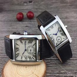 Rectangle Italy Couple Luxury table women men watches Leather strap Gold Quartz Classic Wrist watch for Ladies Valentine gift255h