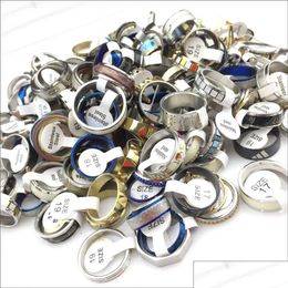 Band Rings Wholesale 50 Pieces / Batch Fashion Titanium Steel Ring Mixed Style Size Party Gift Finger Mens Jewelry Drop Deliv Dhgarden Dhhou