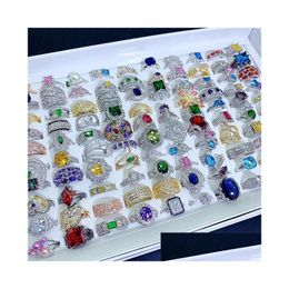 Cluster Rings Light Luxury And Gorgeous Crystal Colour Zirconium Ring With S925 Sier Gemstone Drop Delivery Jewellery Dhgarden Dhdab