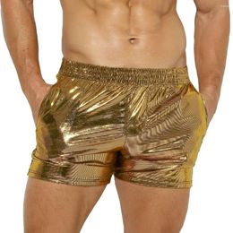 Underpants Mens Shiny Metallic Boxer Shorts Low Rise Stage Performance Clubwear Costumes Male Nightclub Trunks Men's Boxershorts