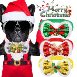 Dog Apparel 5PCS Pet Dog Bowties Christmas Bell Puppy Bow Tie Collar Adjustable Boutique Bowtie For Small Medium Dog Grooming Accessories 231109