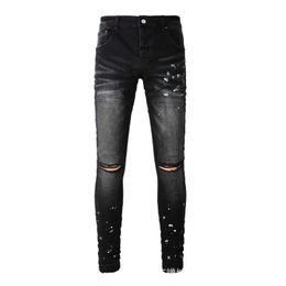Пурпурные брендовые джинсы American High Street с черной краской и эффектом потертостиW24M