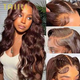 Synthetic Wigs Brown Body Wave Lace Front Wigs Human Hair Pre Plucked #4 180% Density 13x4 Transparent Indian Hair Wigs For Black Women Taiill YQ231110