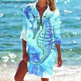 Men's T-Shirts Summer Underwater Animals Seahorse Turt Fashion Sty 3D Print Long-Seved Shirt Party Sexly Girls Women's Clothing Tops Tees 410&3