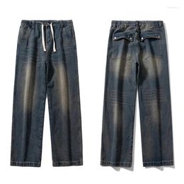 Men's Jeans Straight Tube Micro Horn Washed Vintage Men Women Street Pants Loose Nostalgic Wide Leg Trousers