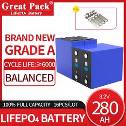 100% Full Capacity 8PCS 3.2V 280Ah Brand New Grade A LiFePO4 Battery Cell Rechargeable Deep Cycle Lithium Ion Energy Storage