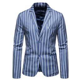 Men's Suits Blazers Men Casual Large Size Suit Jacket Blue and White Stripes with Two Buttons Mens Formal Jacket Blazer Men Size M-5XL 231110