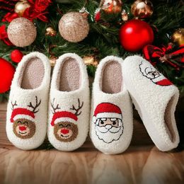 Cartoon Christmas Cotton For Slippers 467 Preppy Embroidery Women Men With Veet Thickened Warm Fur Winter Slipper Comfort 231109 91