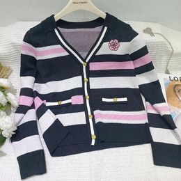 H1072 luxury sweaters womens long sleeve colorful stripes Lapel Neck cardigan designer sweater women
