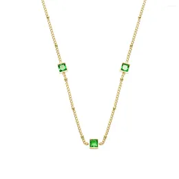 Choker Fashion Tiny Chain Necklace Female Gold Color Stainless Steel Green CZ For Women Jewelry Christmas Gift
