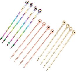 Bar Products Stainless Steel Cocktail Sticks Fruit Sticks Reusable Drink Picks Martini Picks Toothpicks for Drinks