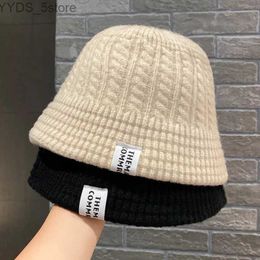 Wide Brim Hats Bucket Hats Women Winter Bucket Hat Warm Wool Cable Knit Fisherman Cap Casual Foldable Panama Hat Lady Outdoor Sunscreen Sun Cap YQ231110