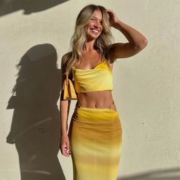 Two Piece Dress Summer Outfits For Women 2023 Halter Crop Top And Long Skirt Sets Set Holiday Beach WY22048GN 231110