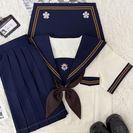 Work Dresses Japanese Style Student Girls School JK Uniforms Navy Costume Women Suit Sailor Blouse Pleated Skirt Class Clothing