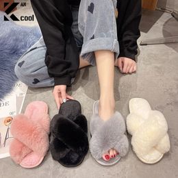 Women Indoor Female Slippers 836 Winter Home Casual Flip Flops Fluffy Shoes Cross Design Slides Ladies Soft Warm Plush Slipper 231109 54