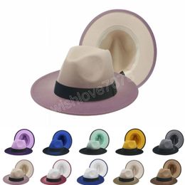 Women Gentleman Elegant Gradient Rose for Lady Men Wool Vintage Felt Fedora Hat Women Brim Jazz hats