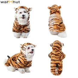 Dog Apparel WarmHut Funny Dog Tiger Costumes Pet Halloween Christmas Cosplay Dress Pets Cat Costume Animal Fleece Hoodie Warm Outfits Clothe 231110