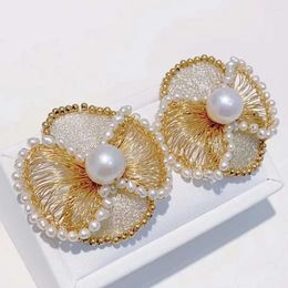 Stud Earrings SGARIT Fashion Jewelry 14K Gold Filled 9-5-10mm Natural Freshwater Pearl Lace Design Gorgeous Women