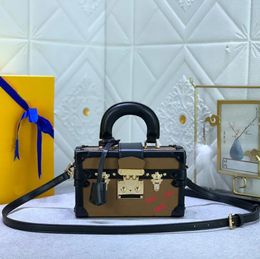 Square Box Bag Malle Crossbody Bag Women Handbags Purse Genuine Leather Handle Old Flower Letters Removable Strap Golden Hardware S Lock Buckle