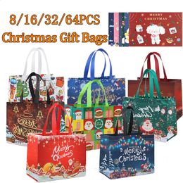 Gift Wrap 8-64 Set Christmas Gift Bags with Greeting Card Non-Woven Santa Tote Bag Reusable Waterproof Shopping Bags for Xmas Party Favours 231109