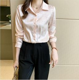 New Women's Blouse Shirts printed full of letters Long Sleeve Vintage Satin surface Button Versatile Base Layer slim fit polos Lapel collar Casual shirts top clothing