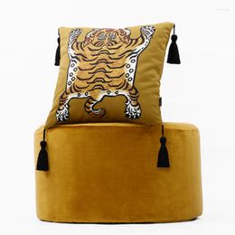Pillow Home Decor Cover Decorative Square Case Vintage Artistic Tiger Print Tassel Soft Velvet Coussin Sofa Chair