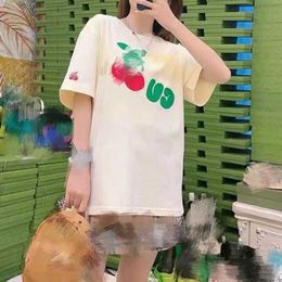 2023 New Women's High quality tshirt Shirt version Sleeve -shirt Cherry Letter Small Embroidery Loose Relaxed Unisex