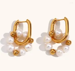 Hoop Earrings Minar Dainty Natural Freshwater Pearl For Women Female 14K Real Gold Plated Copper Beads Strand Earring