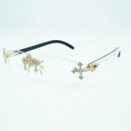 Cross diamond buffs glasses frames 3524012 with natural hybrid buffalo horns sticks and 56mm lens