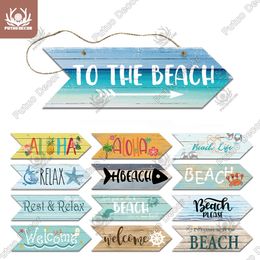 Decorative Objects Figurines Putuo Decor Beach Wooden Wall Plaque Sign Beach Seaside Road Guide Wall Decoration Indicator Hanging Beach House Deocr