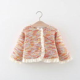 Jackets Autumn Girls' Long Sleeve Jacket Rainbow Knitted Sweater Lace Spring Coat Top Suitable for 0 3 Years Old 231109