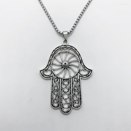 Chains Fashion Large Size Metal Hand Of Fatima Pendant Necklace Evil Religion Stainless Steel Jewelry