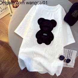 Men's T-Shirts Women's T-shirts Harajuku Girls Plus Size Tops tter Jacquard O-neck Short Seves Loose Summer Tshirt Bear White Tees M-5XL 410&3