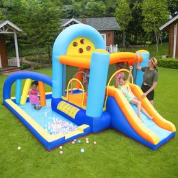 Inflatable Slide And Ball Pit Bounce House Bouncer Slide Combo with Pitching Obstacles Five in One Structure Multiple Fun for Kids Oudoor Play Backyard Small Gifts