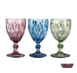 Wine Glasses Ups 10Oz Coloured Glass Goblet With Stem 300Ml Vintage Pattern Embossed Romantic Drinkware For Party Wedding Drop Deli3839856