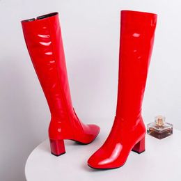 Boots Autumn Winter Women's High Knee Boots Patent Leather Knee High Boots Women Waterproof White Red Black Party Fetish Shoes Lady 231110